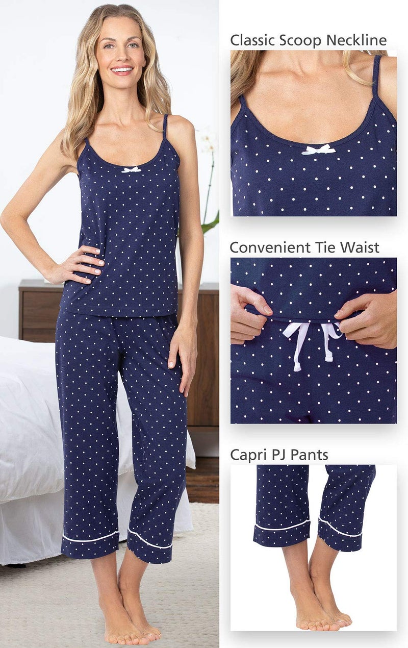 PajamaGram Capri Pajamas for Women - Womens Sleepwear, Cami Top, Navy, L, 12-14 - Image 4